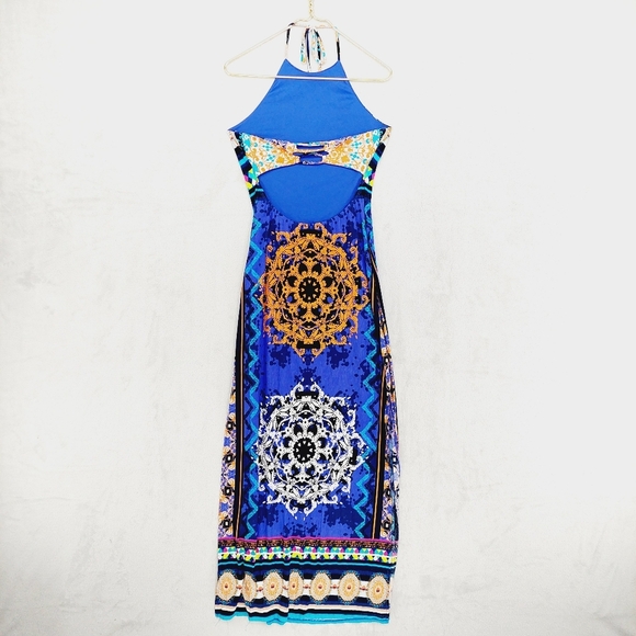 Boutique Blue Gorgeous Medallion Exotic Print Maxi Dress P2436 - Picture 7 of 11